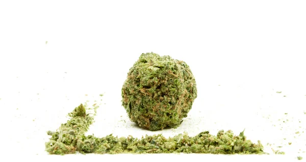 Närbild Torkad Marijuana Vit Bakgrund — Stockfoto