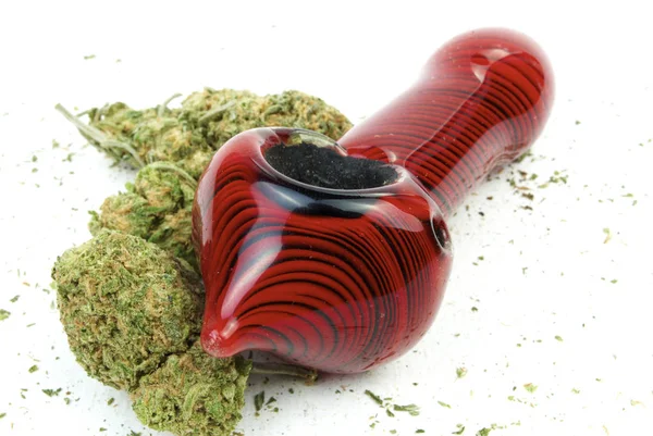 Close View Dried Marijuana Smoking Pipe Drug Addiction Concept Medical — Stock Photo, Image