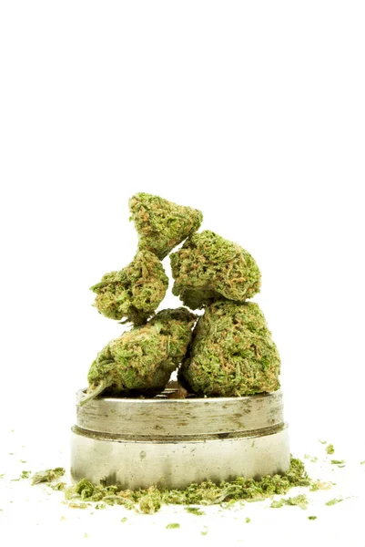 Close View Dried Marijuana Weed Crusher White Background — Stock Photo, Image