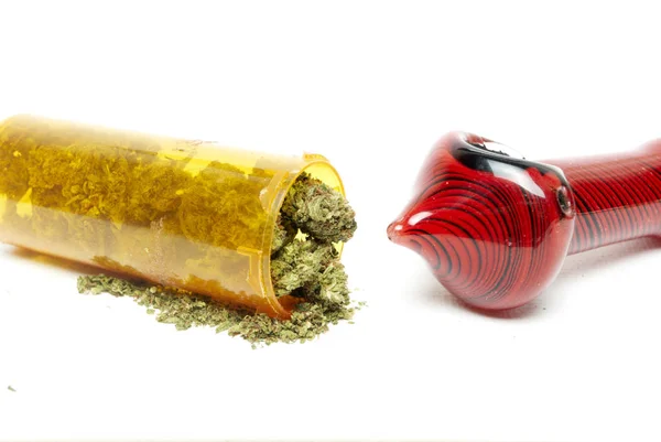 Vue Rapprochée Des Bourgeons Marijuana Pipe Fumer — Photo