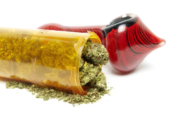 Close Van Marihuana Knoppen Rookpijp — Stockfoto