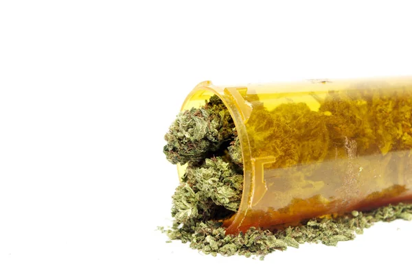 Marihuana Séchée Bouteille Plastique Concept Toxicomanie Concept Marijuana Médicale — Photo