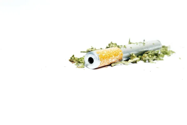 Conceptuele Samenstelling Van Marihuana Geïsoleerd Witte Achtergrond — Stockfoto