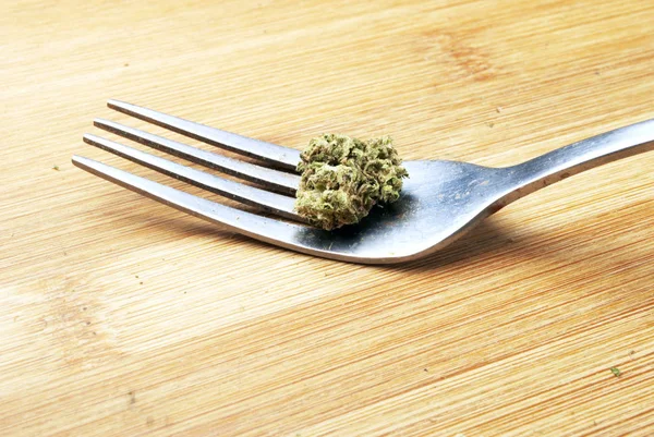 Stilleven Samenstelling Met Marihuana Houten Tafel — Stockfoto