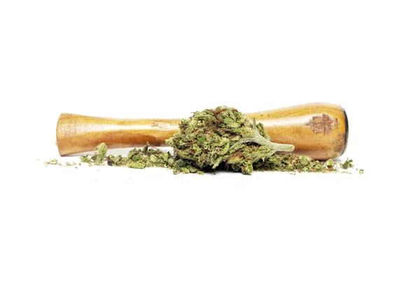 Close View Dried Marijuana Smoking Pipe Drug Addiction Concept Medical — Stock Photo, Image