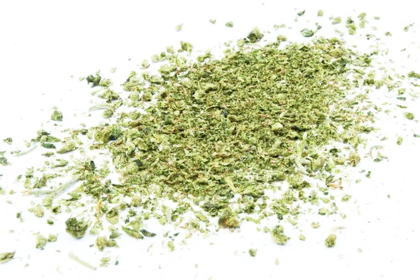 Närbild Marijuana Vit Bakgrund — Stockfoto