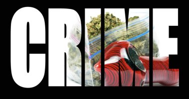 Siyah arka plan üzerinde içinde marihuana ile Suç yazıt
