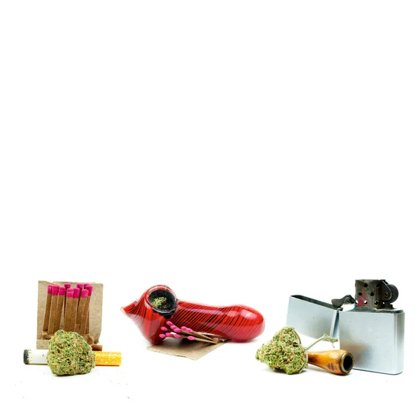 Composición Conceptual Marihuana Aislada Sobre Fondo Blanco — Foto de Stock