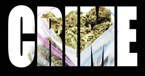 Crime Inscription Marijuana Black Background — Stock Photo, Image