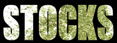 Siyah arka planda marihuana içeren hisse senetleri