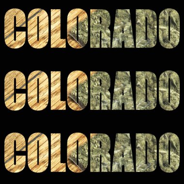Siyah arka plan üzerinde içinde marihuana ile Colorado yazıtlar