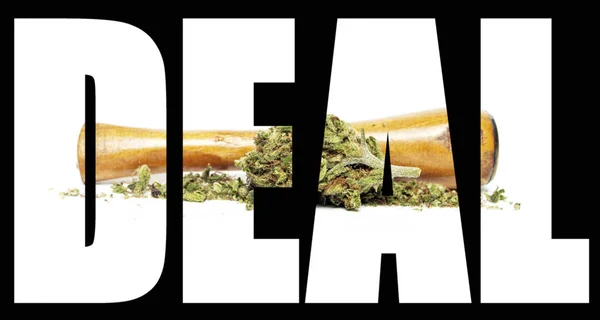 Deal Inskription Med Marijuana Inuti Svart Bakgrund — Stockfoto