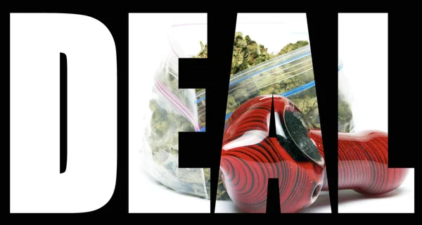 Deal Inskription Med Marijuana Inuti Svart Bakgrund — Stockfoto