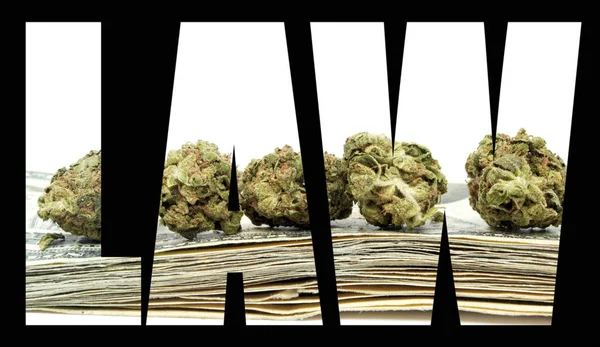 Iscrizione Legge Con Marijuana Denaro Dentro Sfondo Nero — Foto Stock
