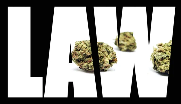 Gesetzesaufschrift Mit Marihuana Drinnen Auf Schwarzem Hintergrund — Stockfoto