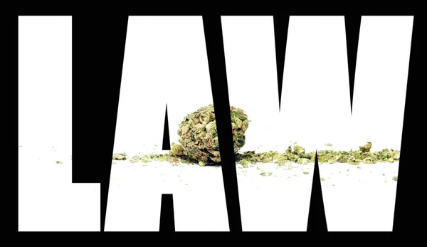 法律铭文与大麻内在黑色背景 — 图库照片