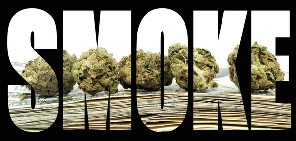 Rök Inskription Med Marijuana Och Pengar Inne Svart Bakgrund — Stockfoto