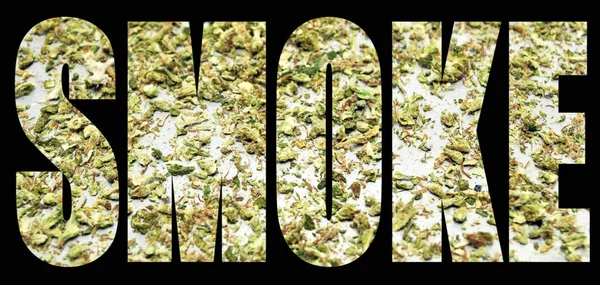 Rauchbeschriftung Mit Marihuana Drinnen Auf Schwarzem Hintergrund — Stockfoto