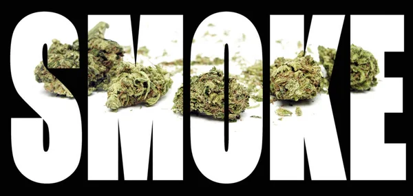 Inscripción Humo Con Marihuana Interior Sobre Fondo Negro — Foto de Stock