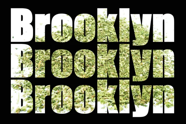 Brooklyn Inscripties Met Marihuana Binnen Zwarte Achtergrond — Stockfoto