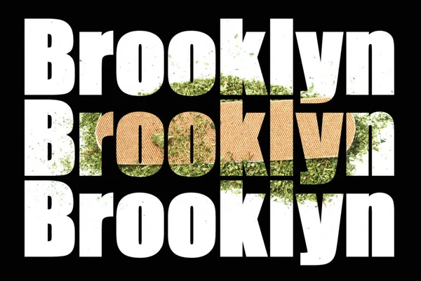 Inscripciones Brooklyn Con Marihuana Interior Sobre Fondo Negro — Foto de Stock