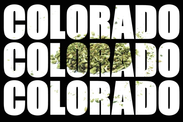Cartel Conceptual Con Texto Colorado Marihuana —  Fotos de Stock