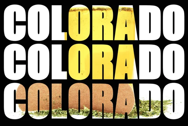 Colorado text pattern with cannabis on background