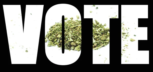 Voter Texte Avec Groud Marijuana Sur Fond Noir Concept Cannabis — Photo