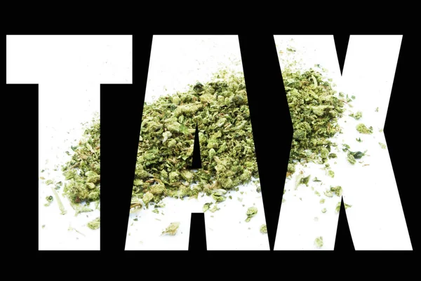 Testo Tax Con Marijuana Groud Sfondo Nero — Foto Stock