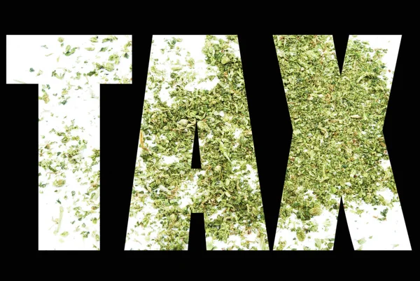 Daňový Text Groud Marihuanou Černém Pozadí — Stock fotografie