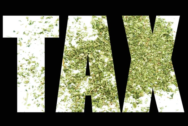 Texto Tax Com Groud Maconha Fundo Preto — Fotografia de Stock