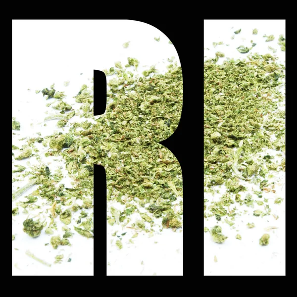 Teksti Jauhettua Kannabista Mustalla Pohjalla — kuvapankkivalokuva