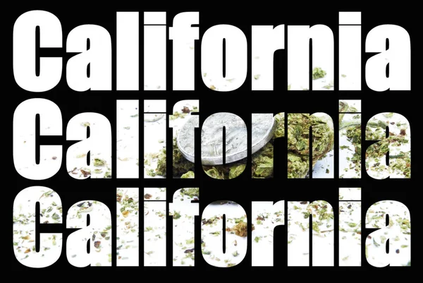 Conceptuele Poster Met Californische Tekst Cannabis — Stockfoto