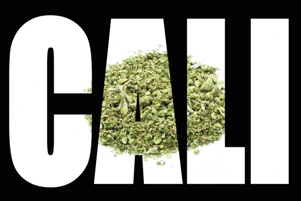 Konceptuell Affisch Med Kaliforniens Text Och Cannabis — Stockfoto