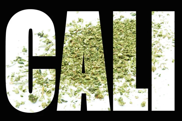 Lettering Cali Con Marijuana Macinata — Foto Stock