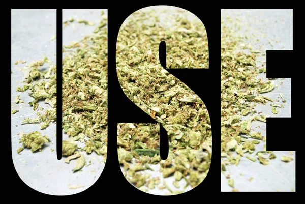 Użyj Napisu Marihuaną Wewnątrz Czarnym Tle — Zdjęcie stockowe