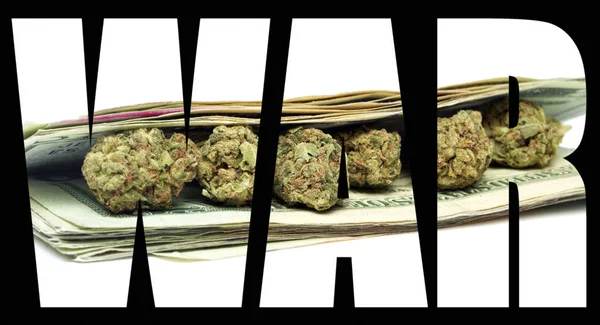 War Inscription Marijuana Money Black Background — Stock Photo, Image