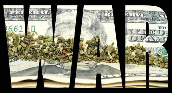 Krig Inskription Med Marijuana Och Pengar Inne Svart Bakgrund — Stockfoto