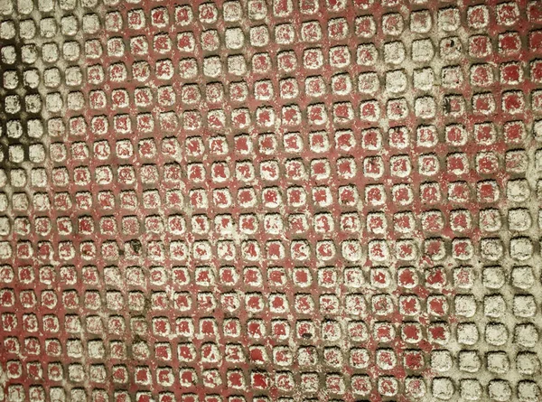 Повний Вигляд Рамки Старої Металевої Сітки Поверхні Червоною Текстурою Фарби — стокове фото