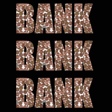 Siyah arkaplan üzerine banka metni ve para içeren kavramsal poster