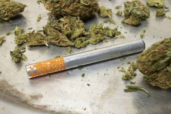 Sušená Marihuana Cigareta Koncept Drogové Závislosti Koncepce Lékařské Marihuany — Stock fotografie