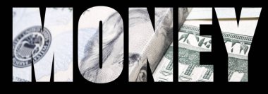 Siyah arkaplan ve dolar banknotlu para posteri