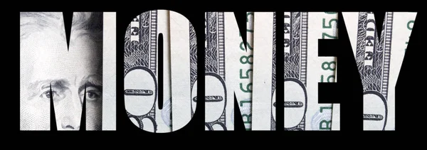 Money Text Black Background — Stock Photo, Image