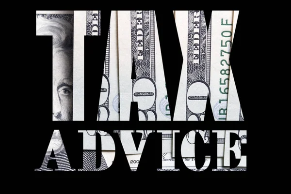 Tax advice lettering on black background with money
