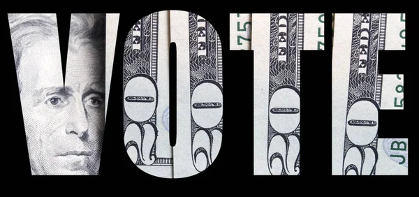 Szavazz Felirat Pénz Belsejében Fekete Háttér — Stock Fotó