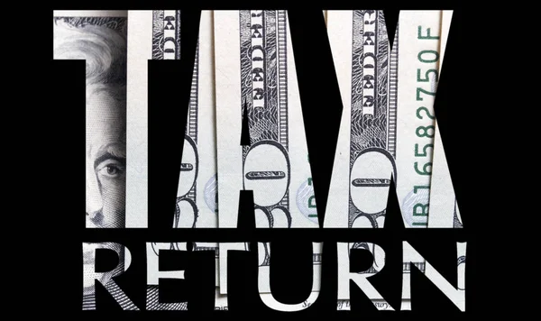Tax Return Inscription Money Texture Black Background — Stock Photo, Image