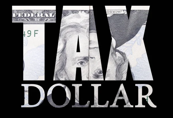 Siyah Arkaplanlı Paralı Vergi Paralarıyla Dolu Bir Poster — Stok fotoğraf