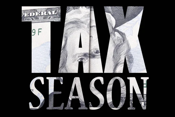 Texto Temporada Impuestos Sobre Fondo Negro Con Dinero — Foto de Stock