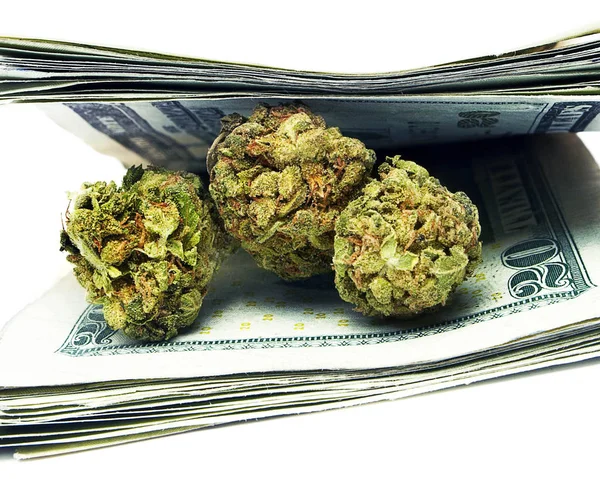 マリファナと大麻の合法化白人の背景にあるお金 — ストック写真