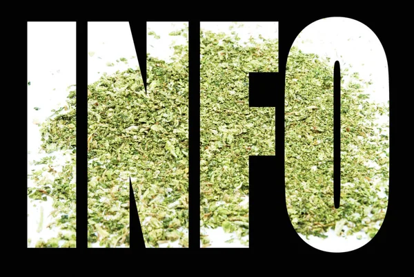 Palabra Informativa Marihuana Sobre Fondo Negro Cartel Conceptual — Foto de Stock